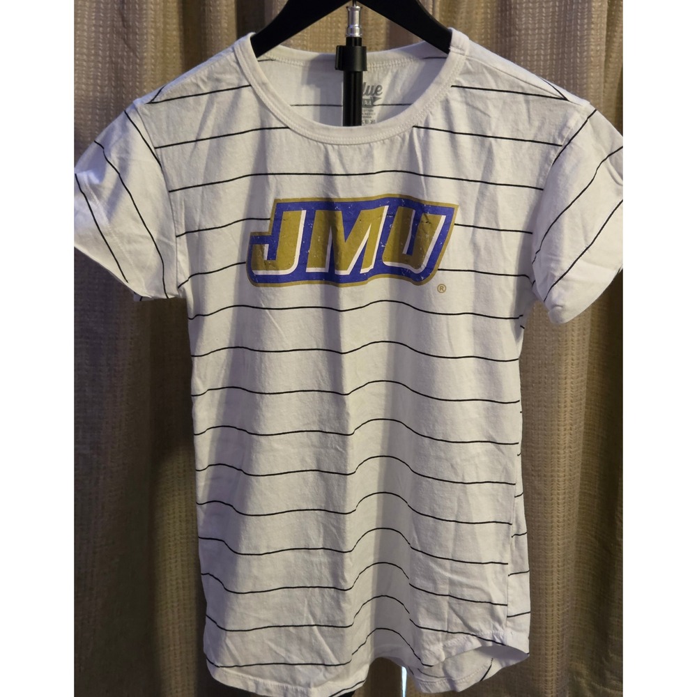 Blue 84 Striped James Madison University T-Shirt Women's Size Small White Black
